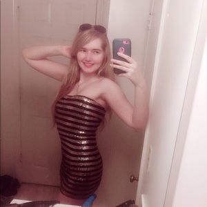 Gold & Black sequin strapless dress!!!!!!